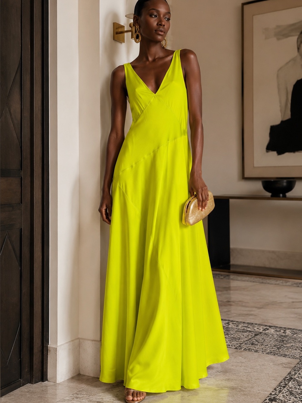 Polo Ralph Lauren Neon Yellow Sleeveless Maxi Slip Dress Size 4